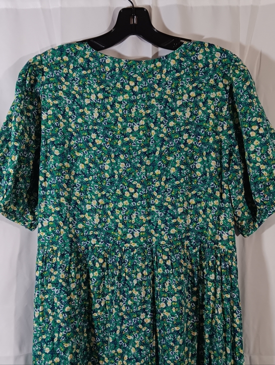 Old Navy Womens Medium Dress Green Floral Puff Sleeve Button Front Midi Tiered - Picture 10 of 14